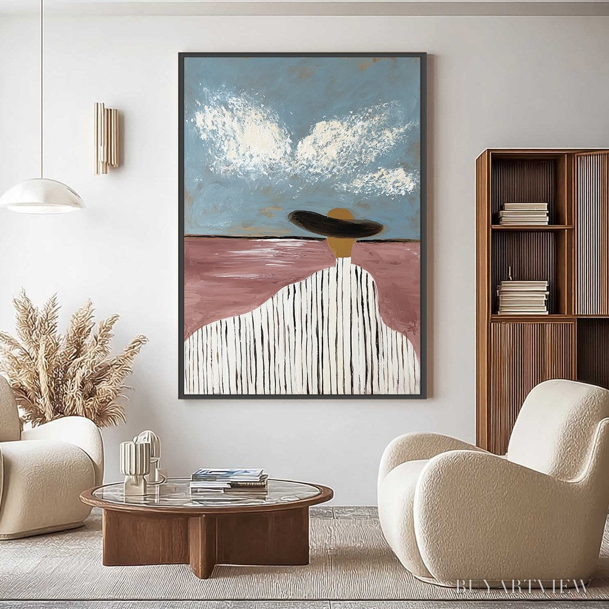 ARTOVITAS Horizon Gaze – Minimalist Figurative Painting of Woman on Beach - image 2
