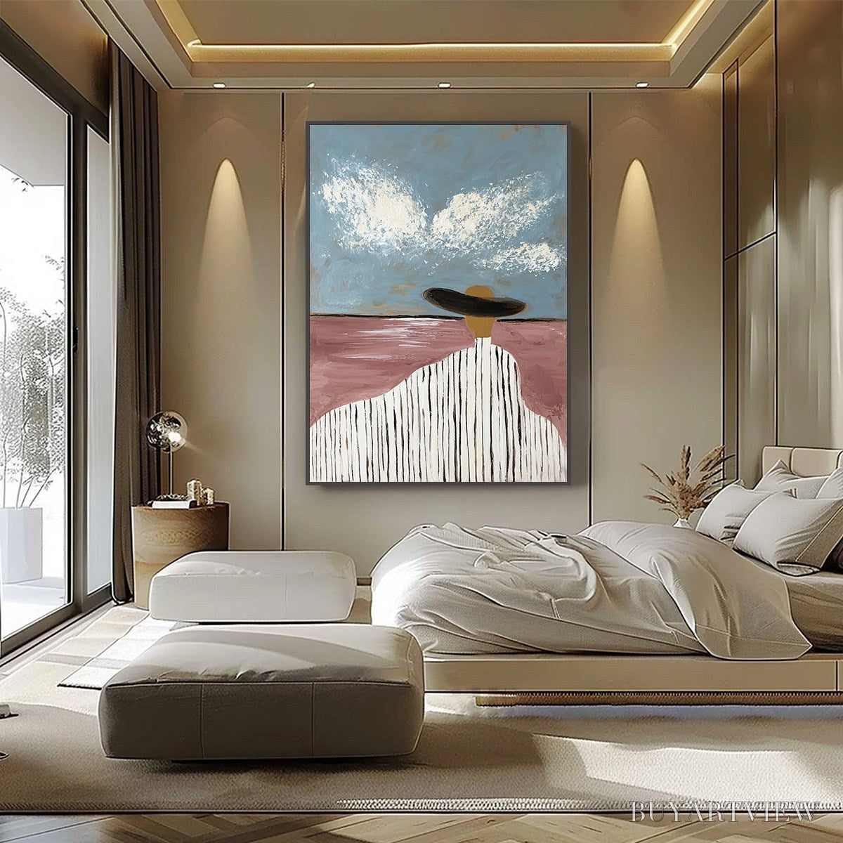 ARTOVITAS Horizon Gaze – Minimalist Figurative Painting of Woman on Beach - image 6