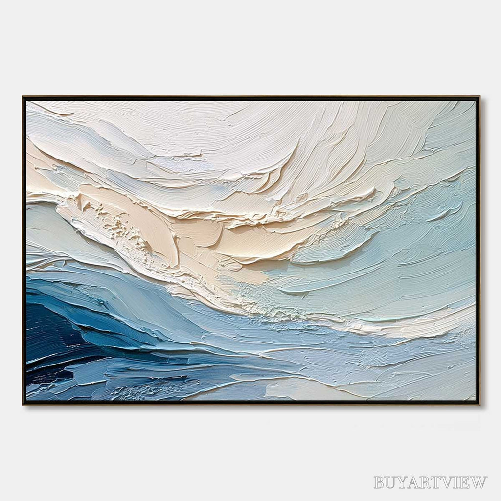 ARTOVITAS Ocean'S Breath – Textured Wabi Sabi Abstract Seascape Painting - image 1