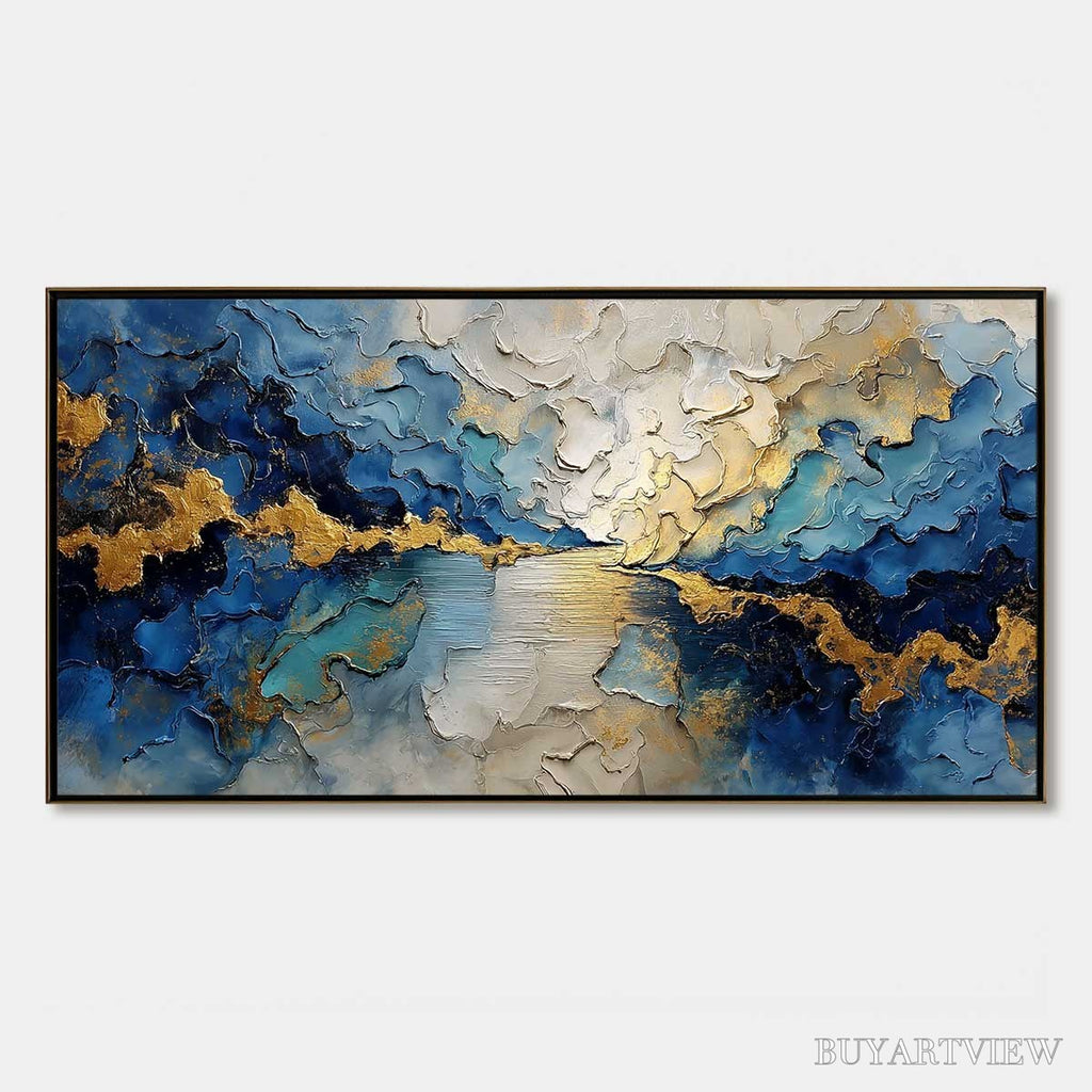 ARTOVITAS Celestial Shore – Heavily Textured Abstract Seascape Painting - image 1