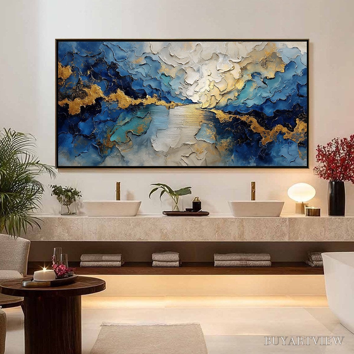 ARTOVITAS Celestial Shore – Heavily Textured Abstract Seascape Painting - image 4
