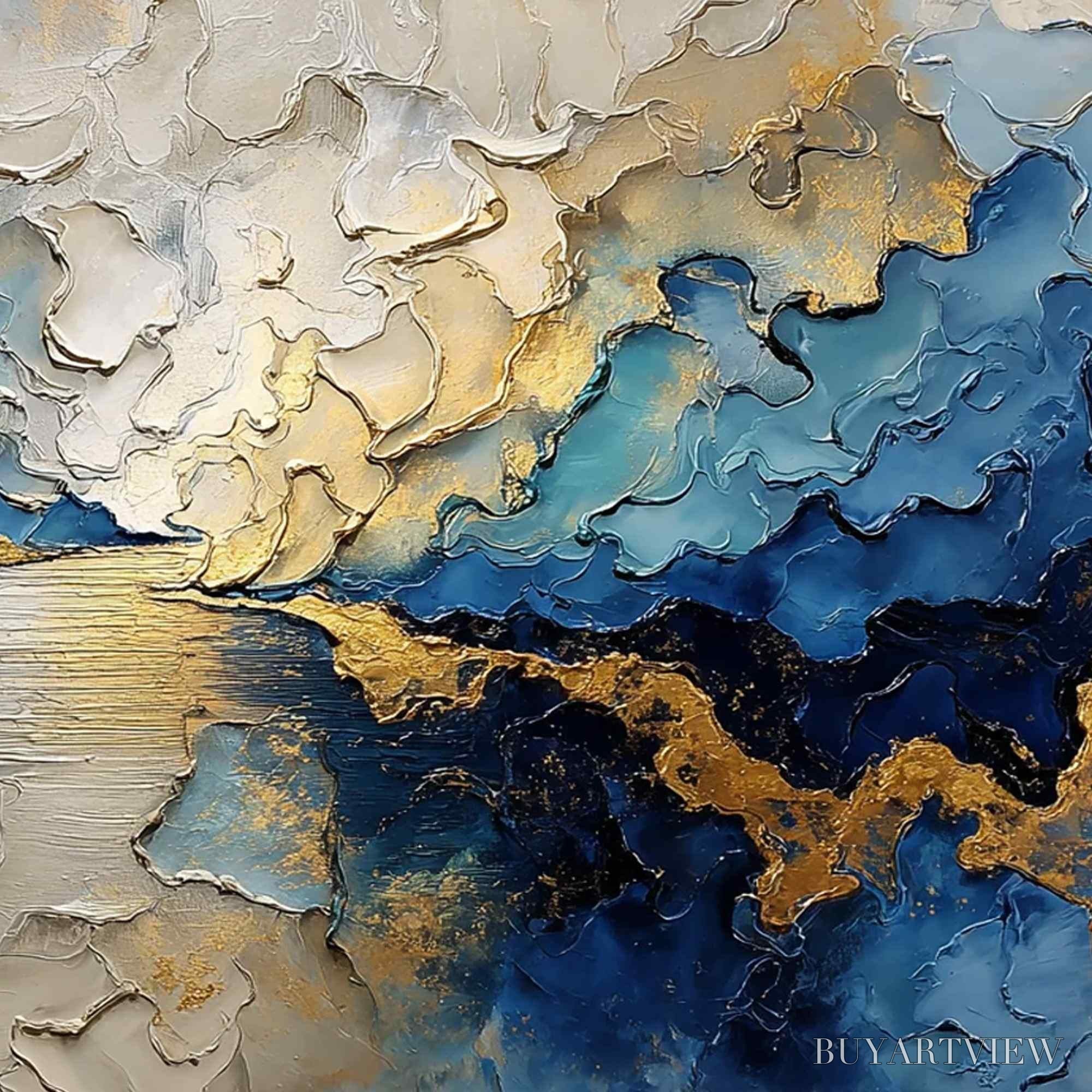ARTOVITAS Celestial Shore – Heavily Textured Abstract Seascape Painting - image 5