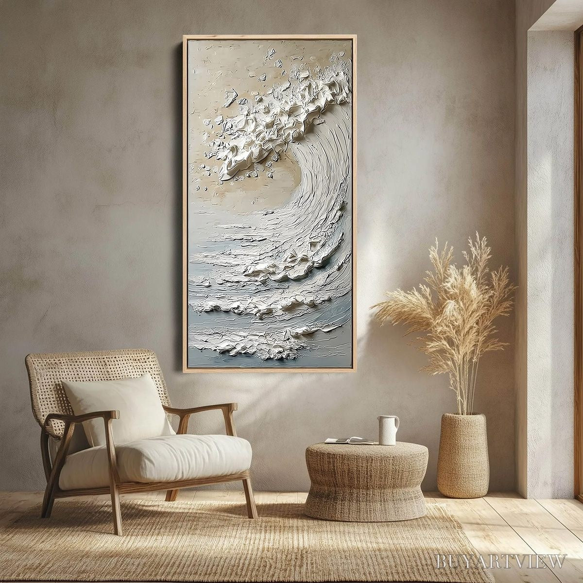 ARTOVITAS Tidal Serenity – Textured Wabi Sabi Ocean Wave Painting - image 2