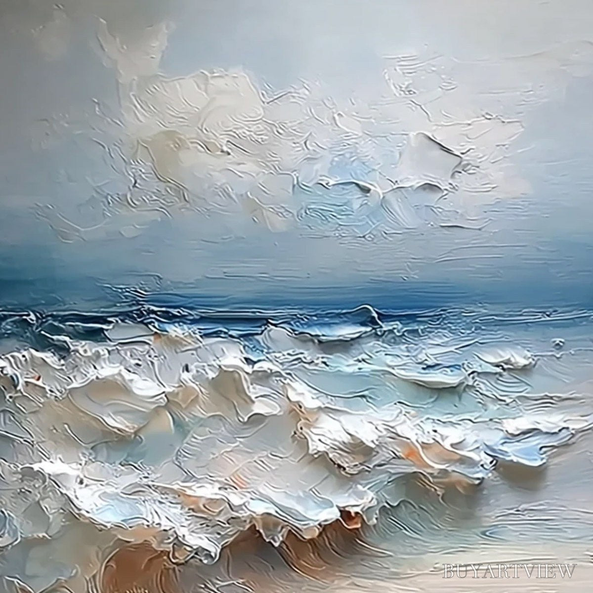ARTOVITAS Coastal Embrace – Textured Impasto Seascape Oil Painting - image 5