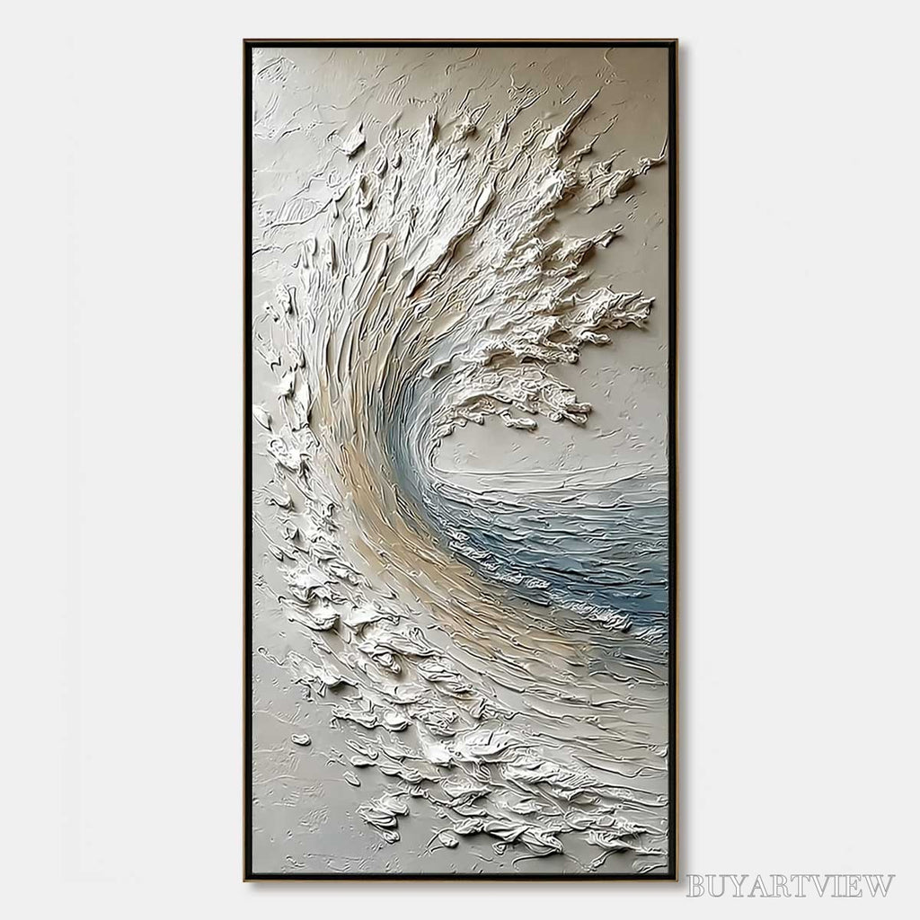 ARTOVITAS Aegean Crest – Vertical Textured Impasto Ocean Wave Painting - image 1