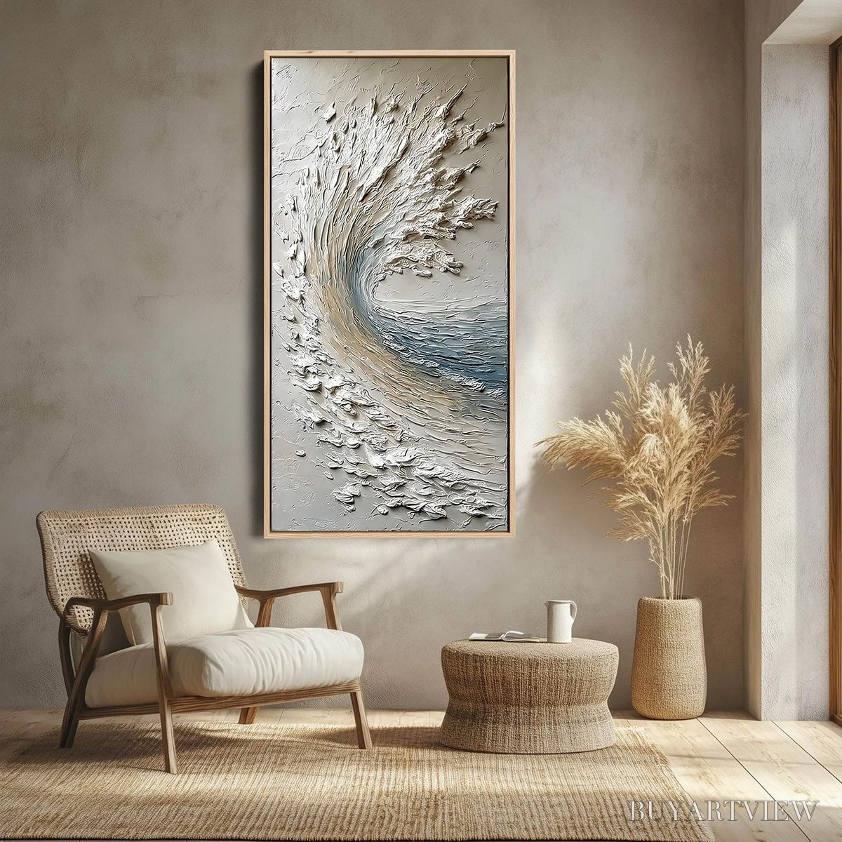 ARTOVITAS Aegean Crest – Vertical Textured Impasto Ocean Wave Painting - image 2
