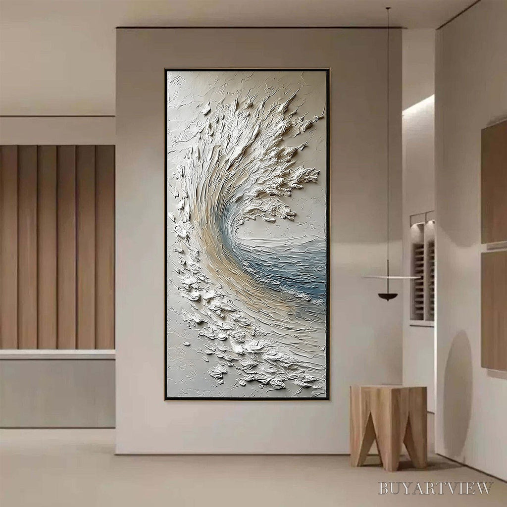 ARTOVITAS Aegean Crest – Vertical Textured Impasto Ocean Wave Painting - image 4