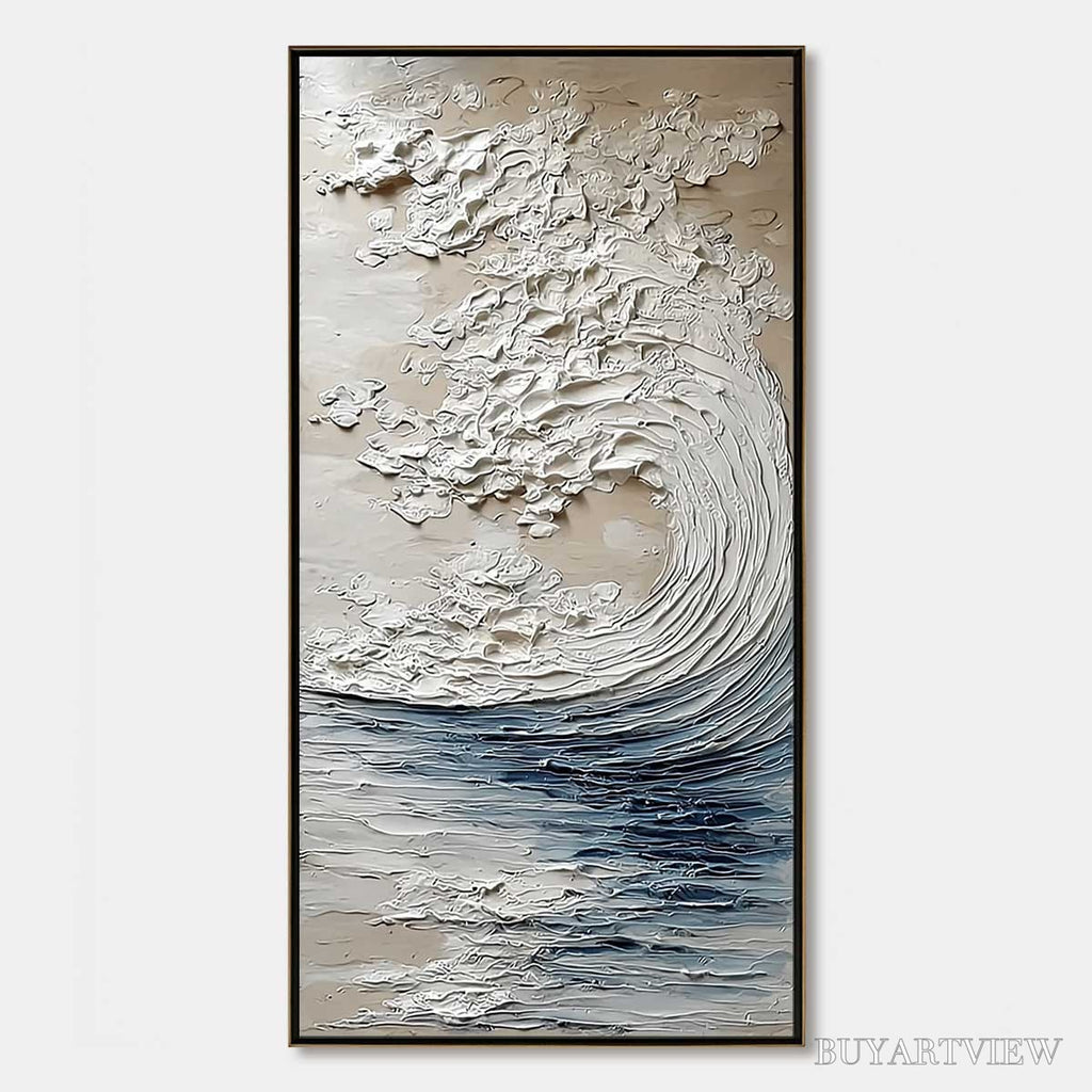 ARTOVITAS Ocean'S Embrace – Vertical Textured Wabi Sabi Seascape Oil Painting - image 1