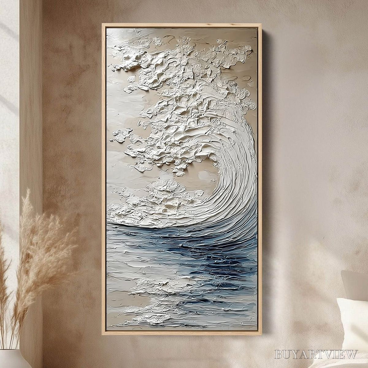 ARTOVITAS Ocean'S Embrace – Vertical Textured Wabi Sabi Seascape Oil Painting - image 2