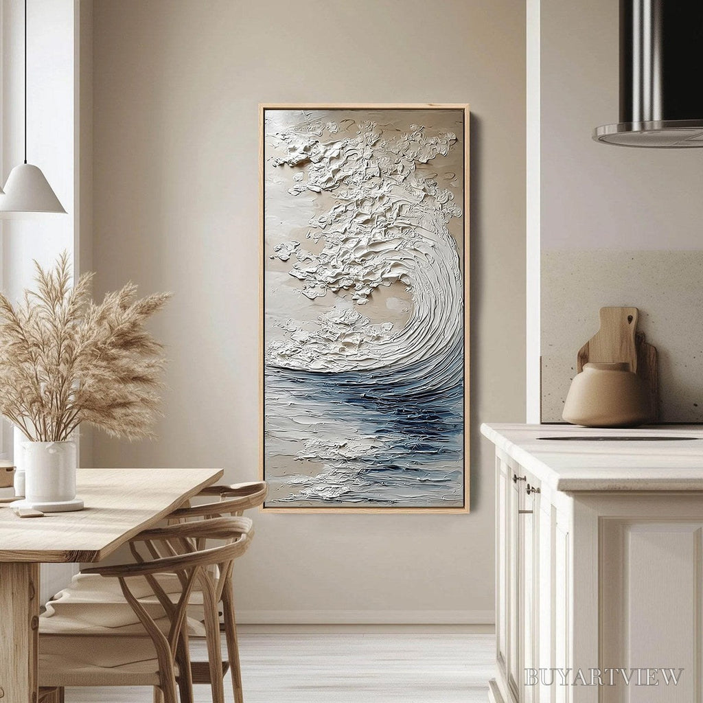 ARTOVITAS Ocean'S Embrace – Vertical Textured Wabi Sabi Seascape Oil Painting - image 4