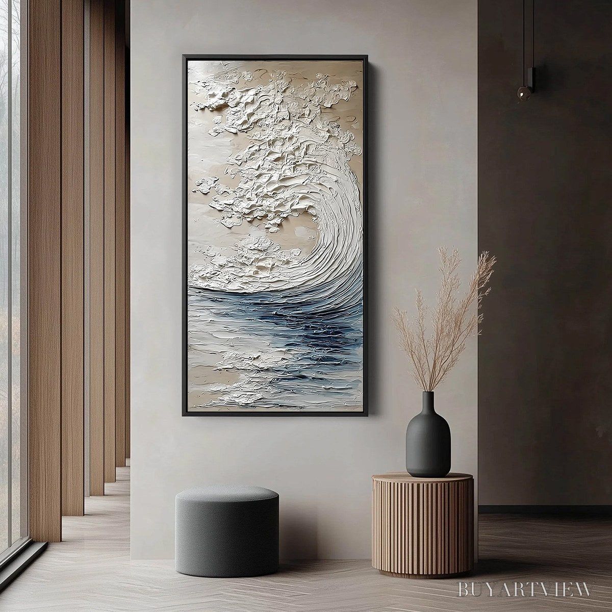 ARTOVITAS Ocean'S Embrace – Vertical Textured Wabi Sabi Seascape Oil Painting - image 6