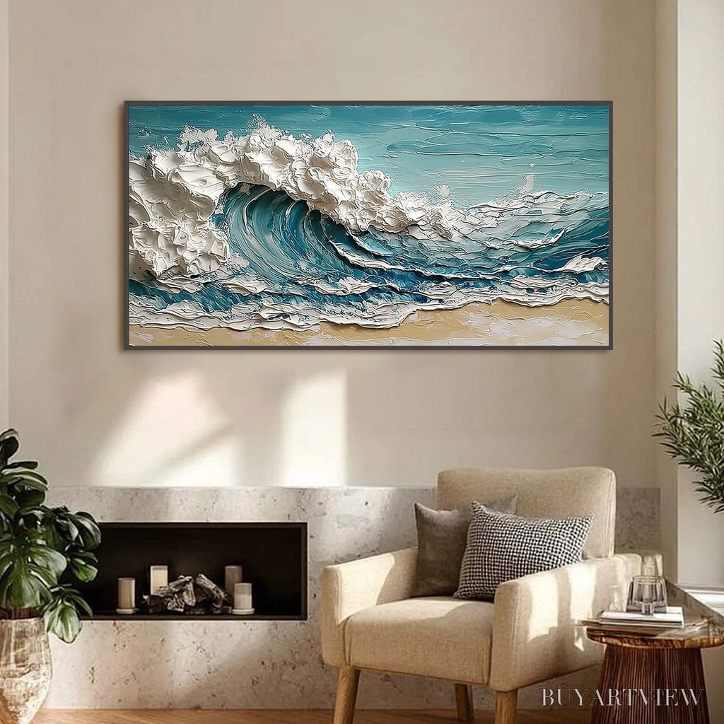 ARTOVITAS Ocean'S Embrace – Textured Impasto Ocean Wave Painting on Canvas - image 2