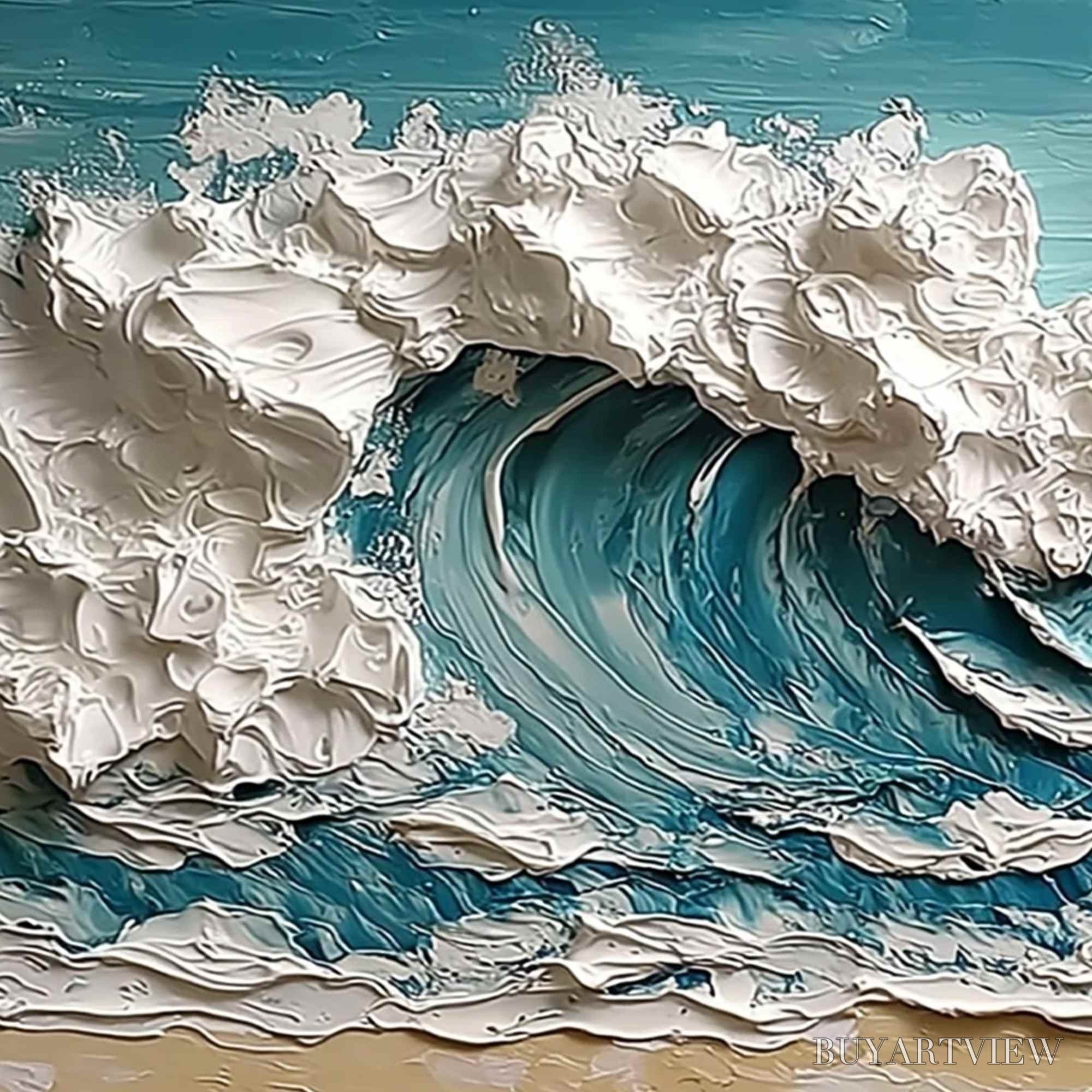 ARTOVITAS Ocean'S Embrace – Textured Impasto Ocean Wave Painting on Canvas - image 3