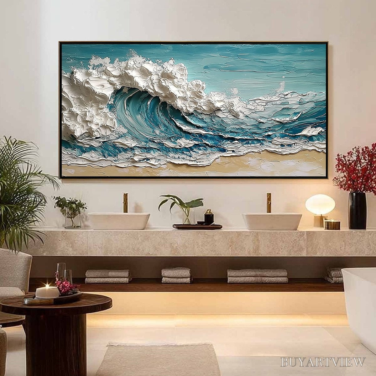 ARTOVITAS Ocean'S Embrace – Textured Impasto Ocean Wave Painting on Canvas - image 4