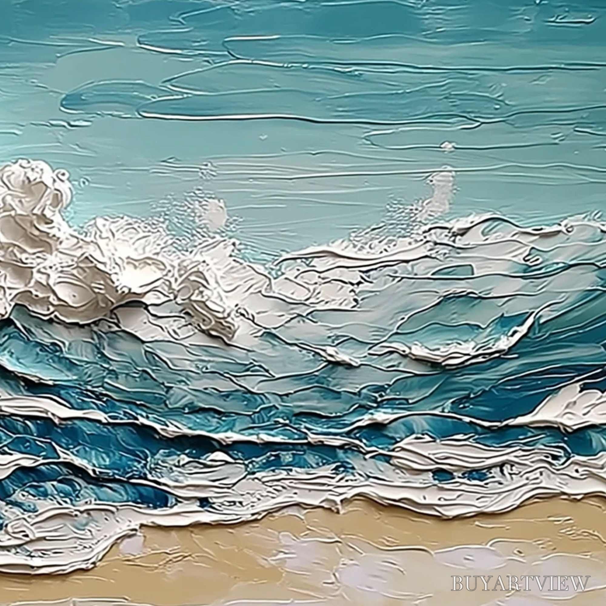 ARTOVITAS Ocean'S Embrace – Textured Impasto Ocean Wave Painting on Canvas - image 5