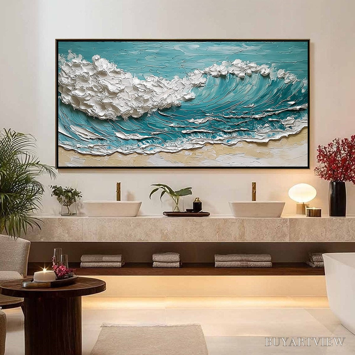 ARTOVITAS Ocean'S Embrace – Textured Impasto Ocean Wave Painting for Coastal Decor - image 4