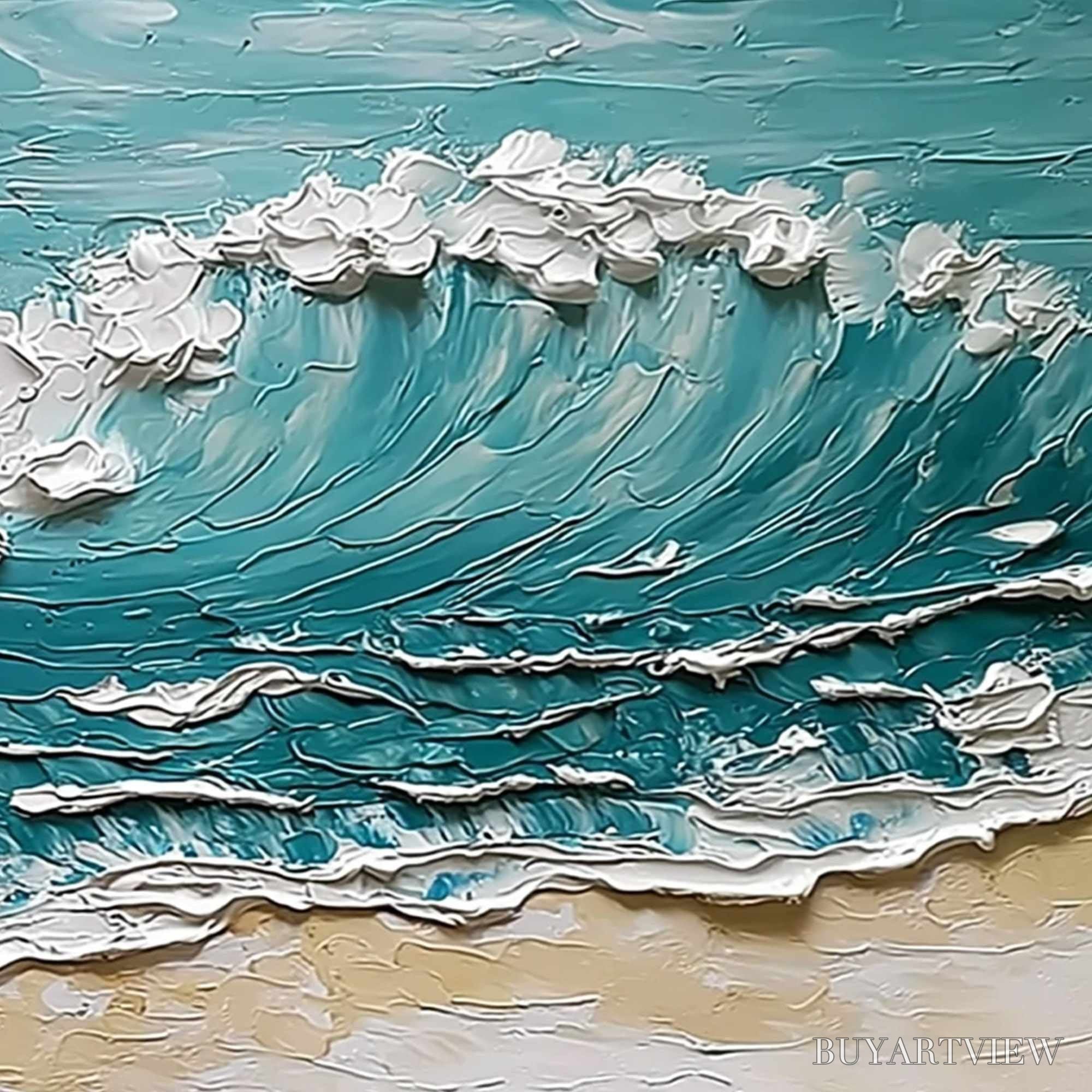 ARTOVITAS Ocean'S Embrace – Textured Impasto Ocean Wave Painting for Coastal Decor - image 5