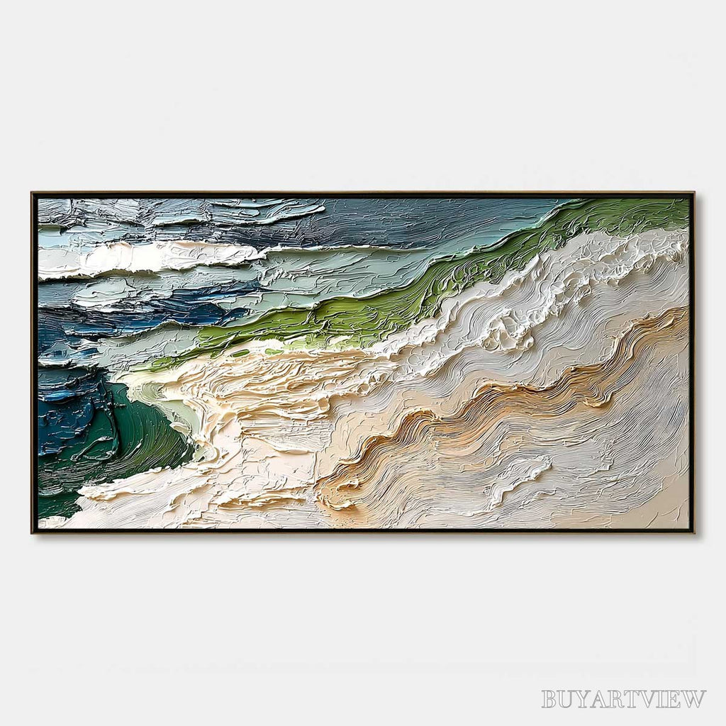 ARTOVITAS Shoreline Echoes – Textured Wabi Sabi Seascape Painting - image 1