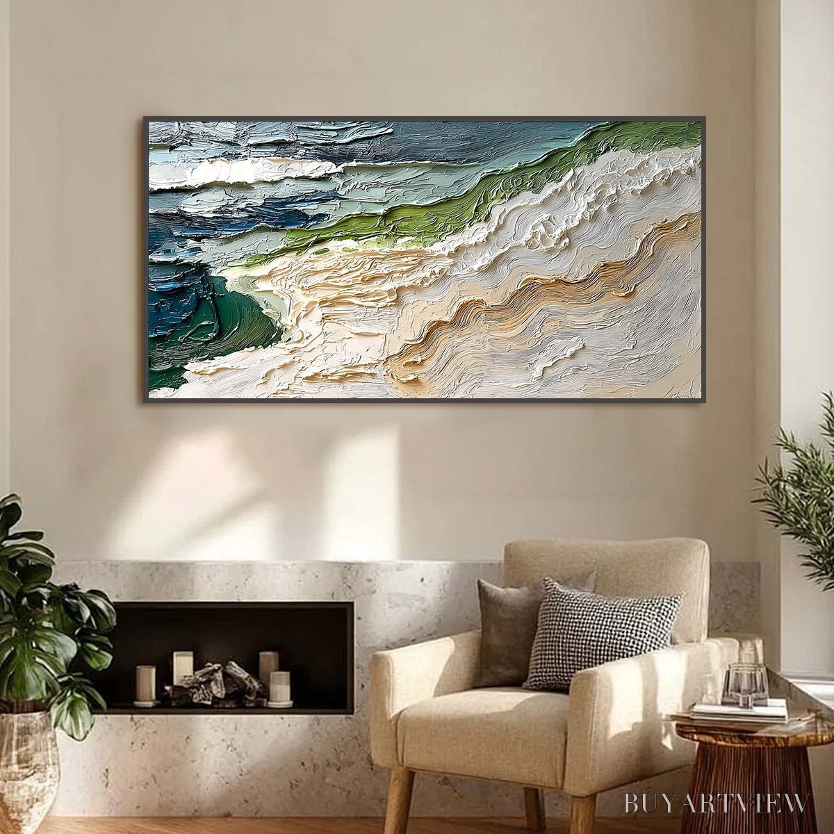 ARTOVITAS Shoreline Echoes – Textured Wabi Sabi Seascape Painting - image 2
