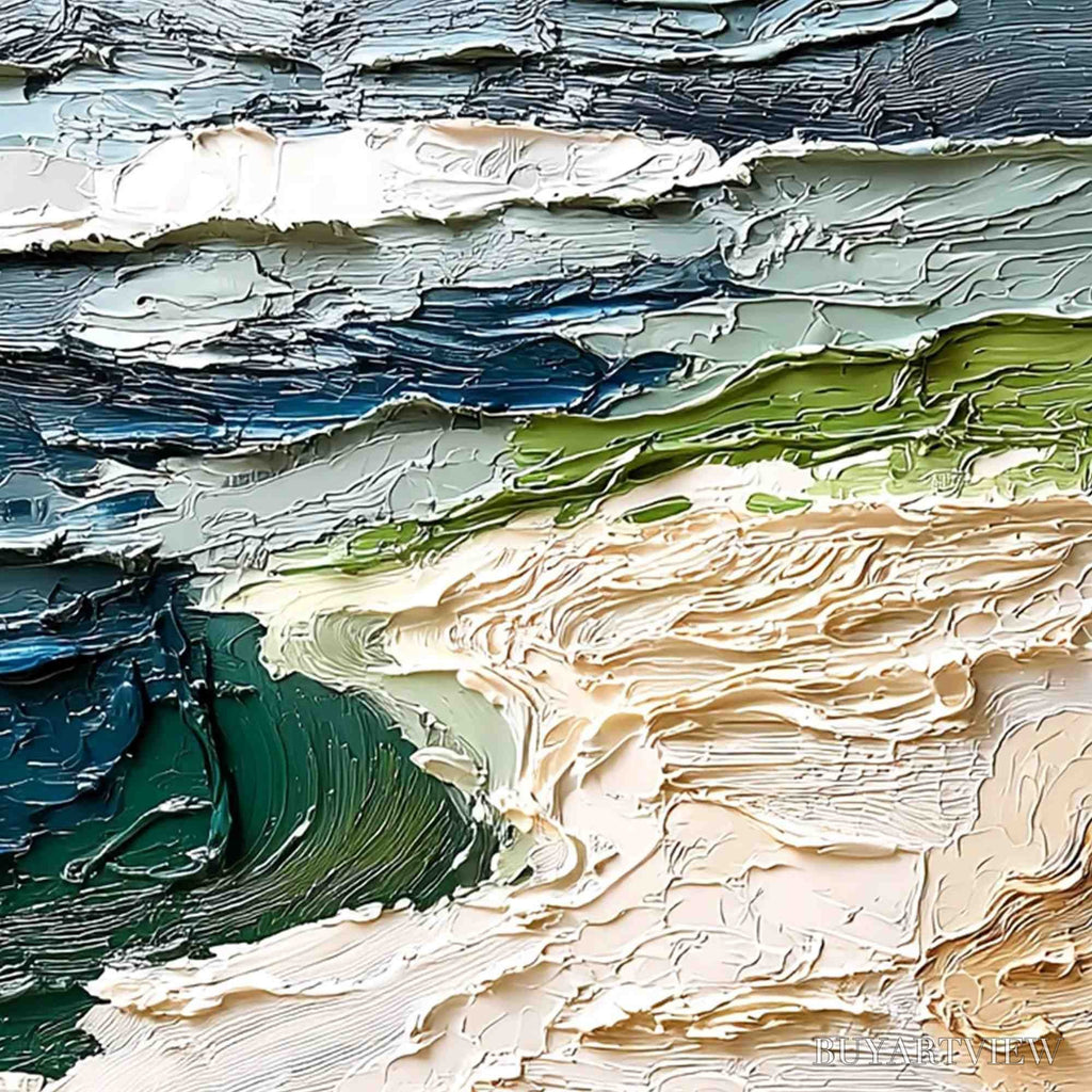 ARTOVITAS Shoreline Echoes – Textured Wabi Sabi Seascape Painting - image 3