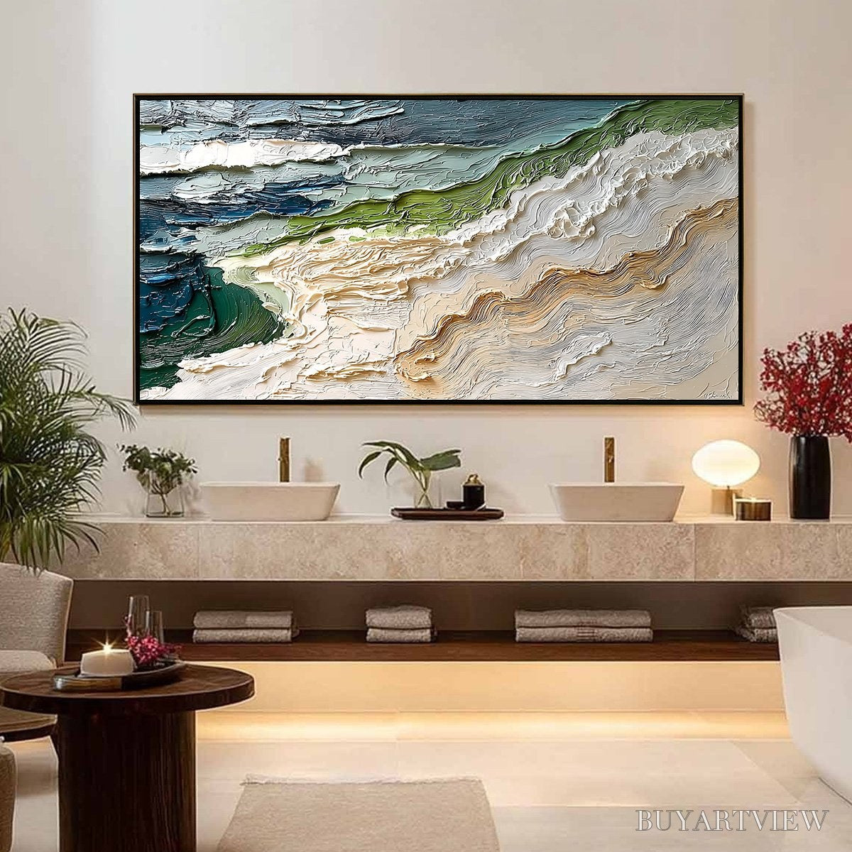 ARTOVITAS Shoreline Echoes – Textured Wabi Sabi Seascape Painting - image 4
