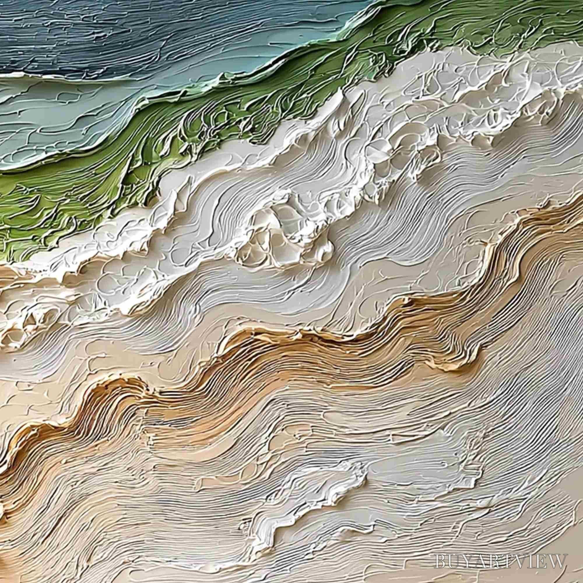 ARTOVITAS Shoreline Echoes – Textured Wabi Sabi Seascape Painting - image 5