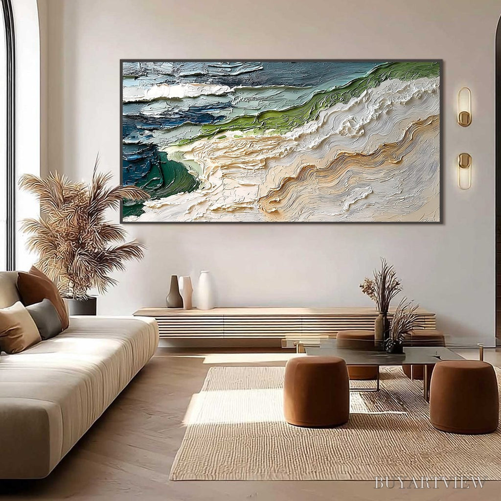 ARTOVITAS Shoreline Echoes – Textured Wabi Sabi Seascape Painting - image 6