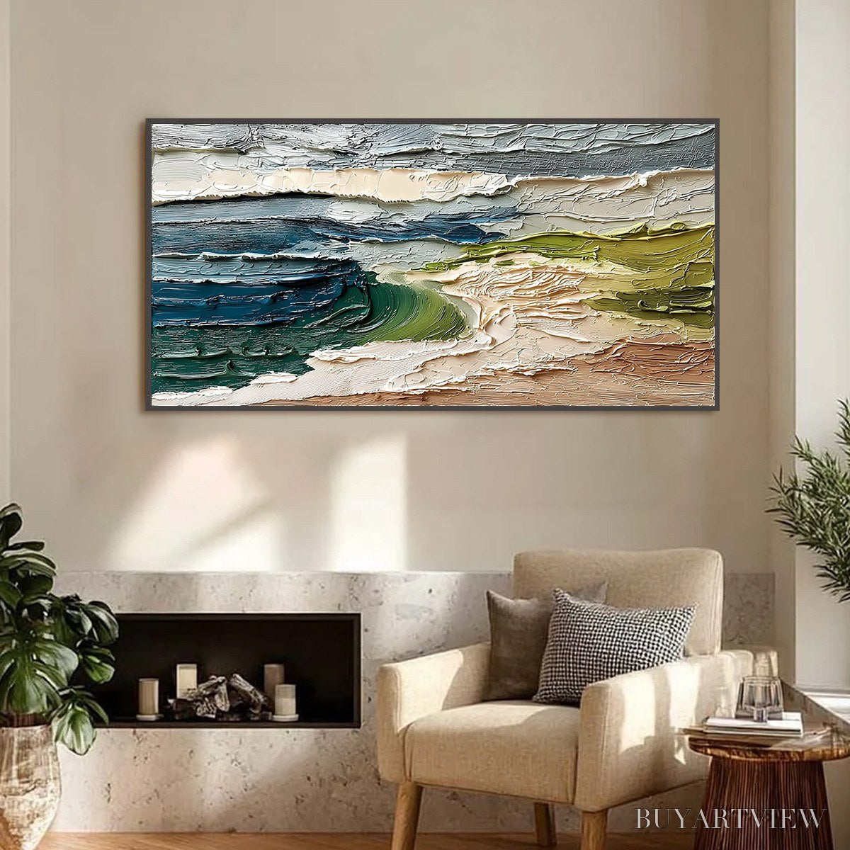 ARTOVITAS Coastal Embrace – Textured Wabi Sabi Seascape Impasto Painting - image 2