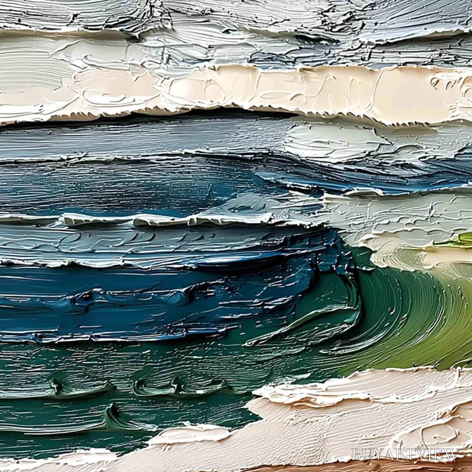 ARTOVITAS Coastal Embrace – Textured Wabi Sabi Seascape Impasto Painting - image 3