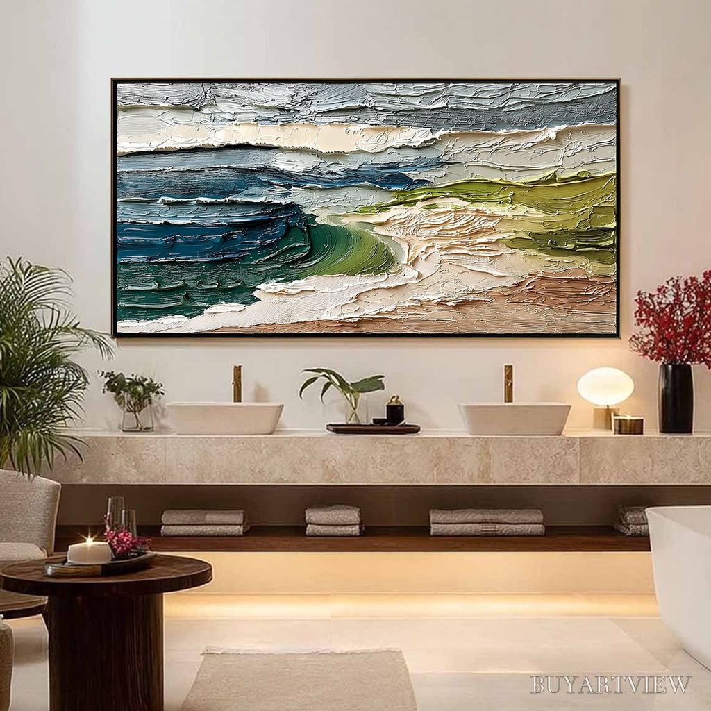 ARTOVITAS Coastal Embrace – Textured Wabi Sabi Seascape Impasto Painting - image 4