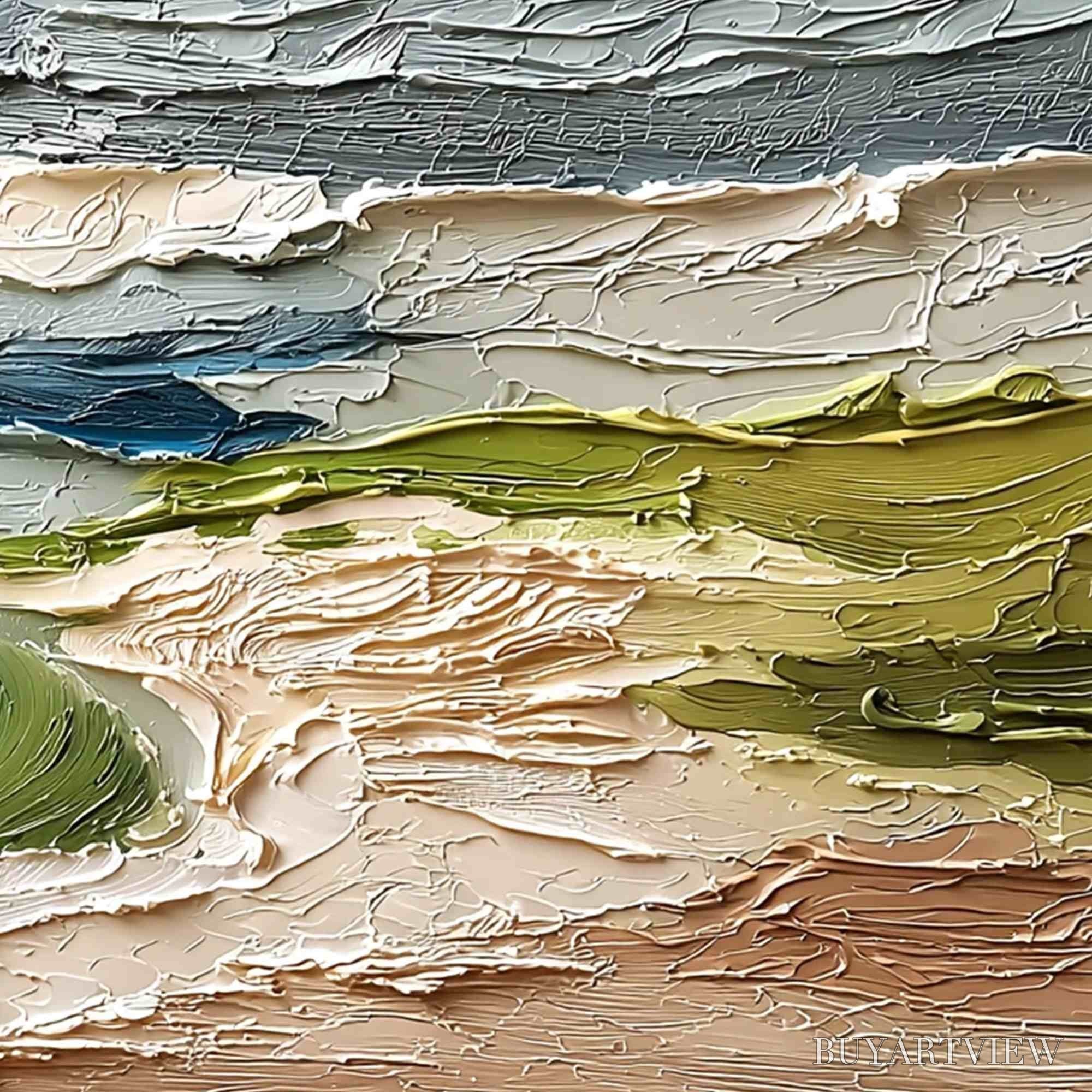 ARTOVITAS Coastal Embrace – Textured Wabi Sabi Seascape Impasto Painting - image 5