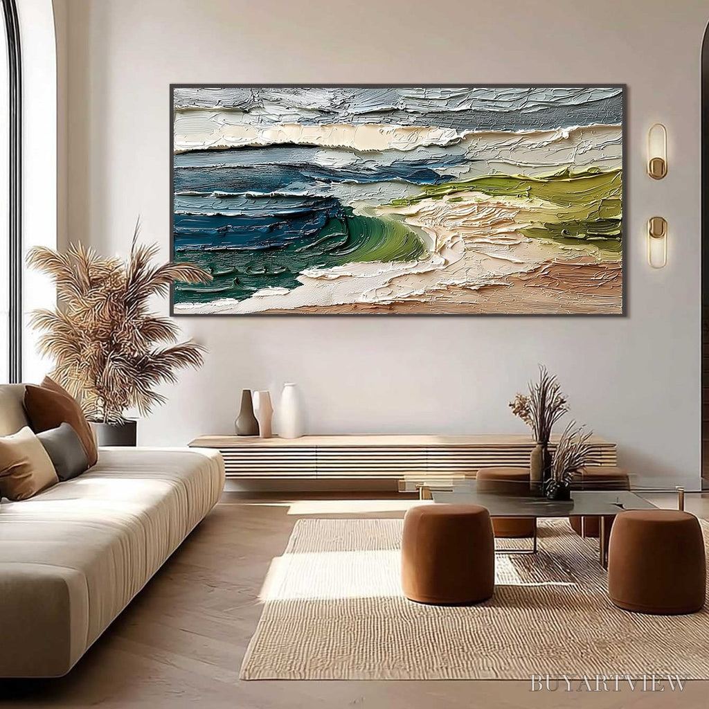 ARTOVITAS Coastal Embrace – Textured Wabi Sabi Seascape Impasto Painting - image 6