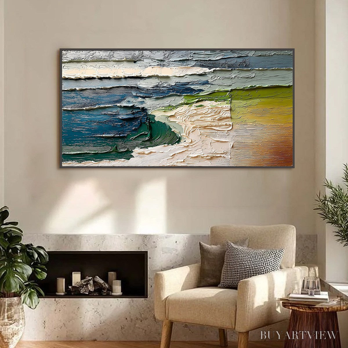 ARTOVITAS Terra'S Edge – Textured Wabi Sabi Coastal Abstract Painting - image 2