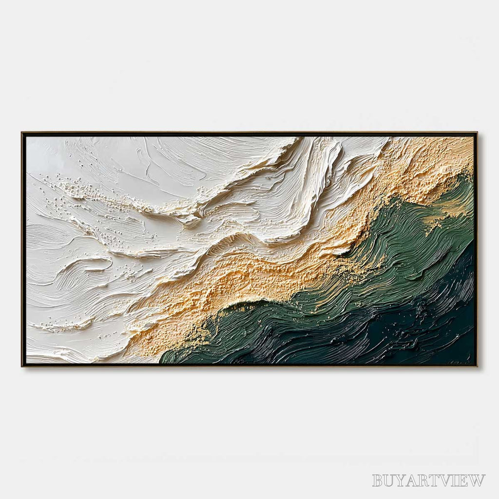 ARTOVITAS Emerald Shoreline – Large Textured Abstract Wabi Sabi - image 1