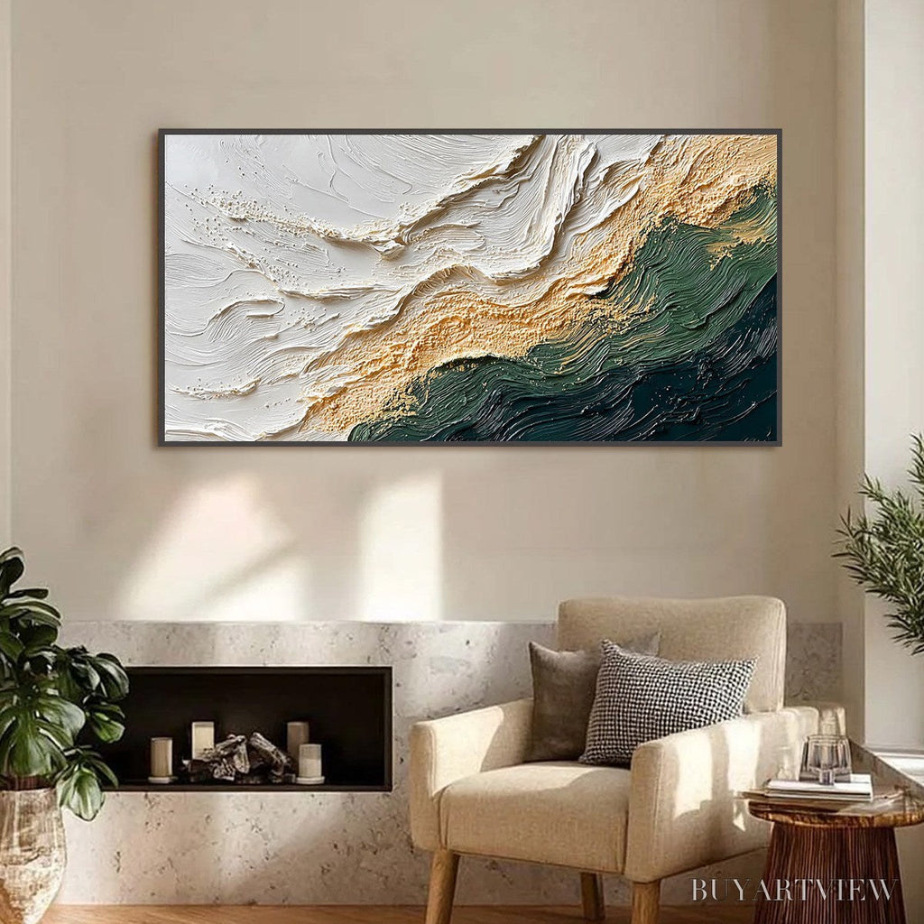 ARTOVITAS Emerald Shoreline – Large Textured Abstract Wabi Sabi - image 2