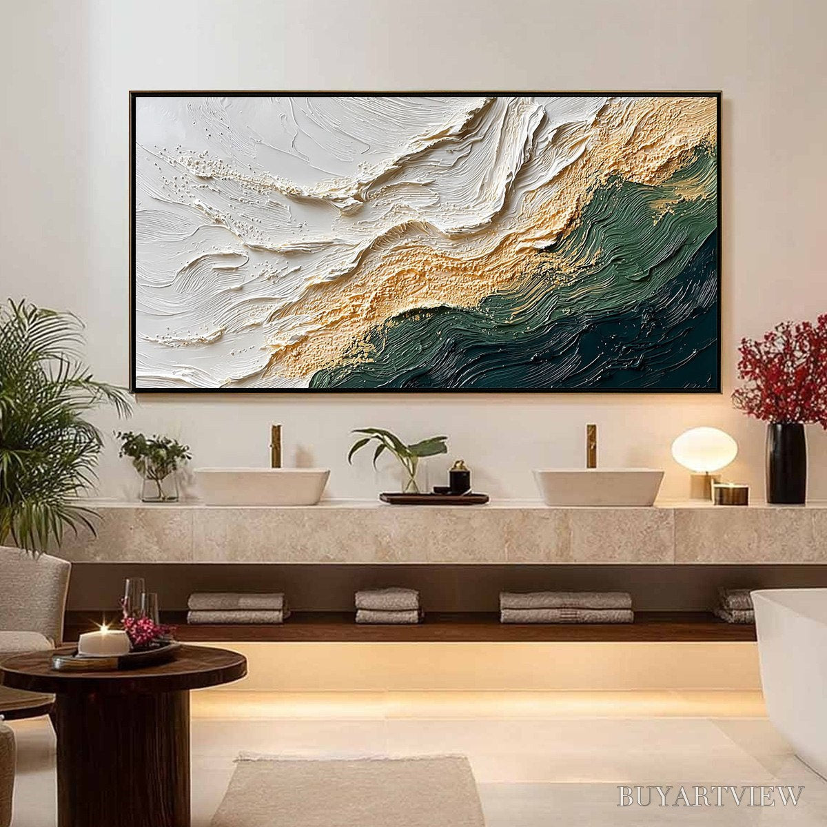 ARTOVITAS Emerald Shoreline – Large Textured Abstract Wabi Sabi - image 4