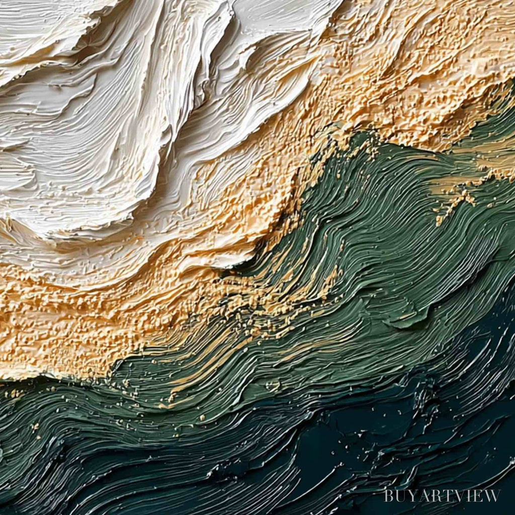 ARTOVITAS Emerald Shoreline – Large Textured Abstract Wabi Sabi - image 5