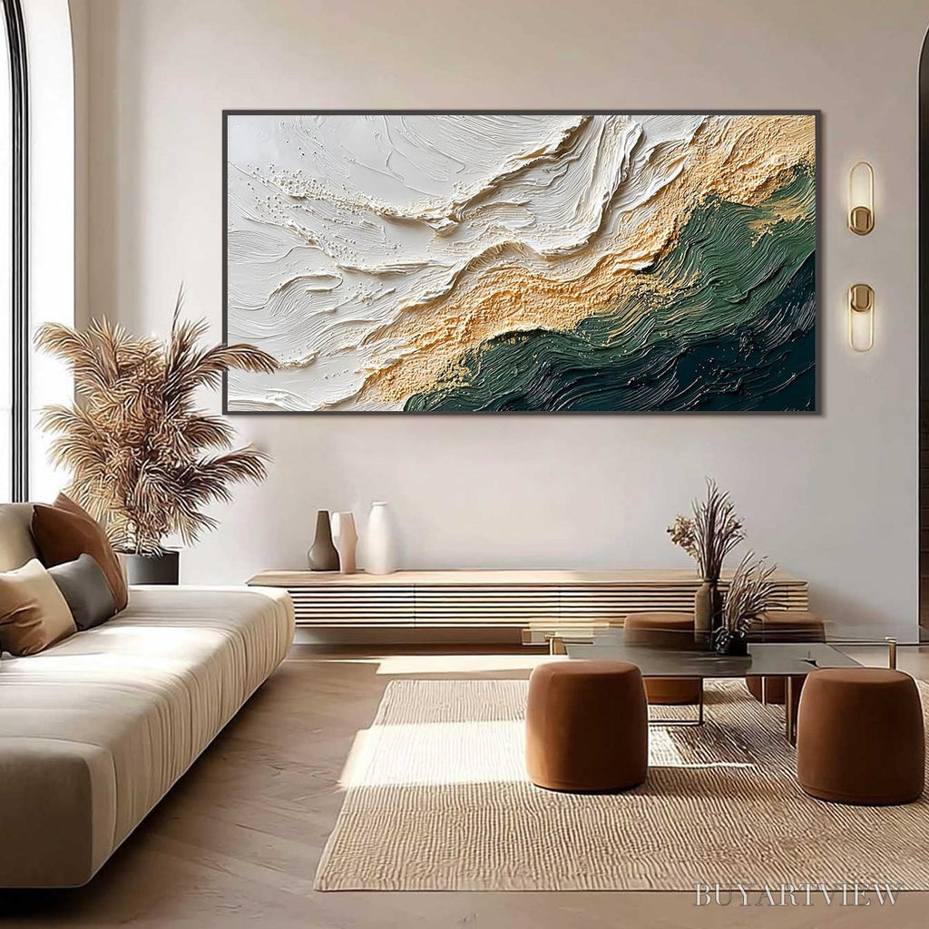 ARTOVITAS Emerald Shoreline – Large Textured Abstract Wabi Sabi - image 6