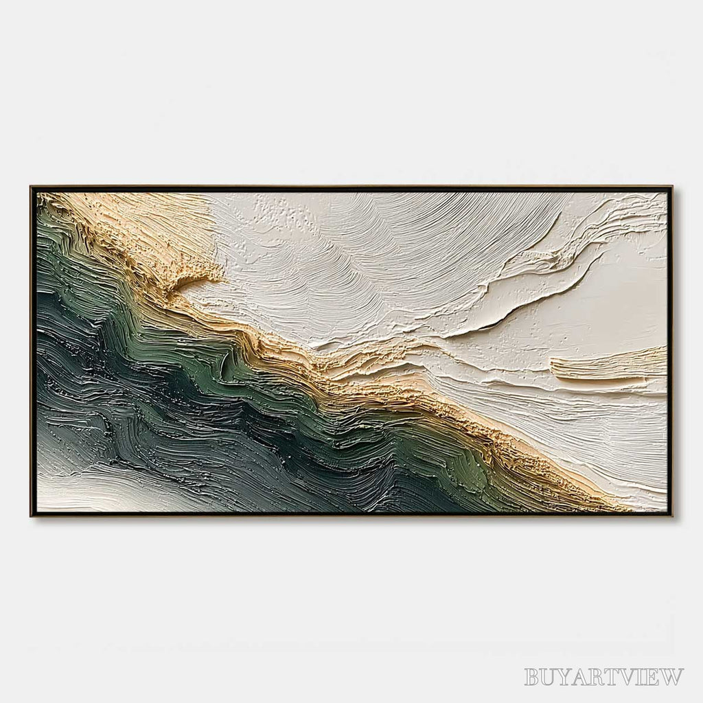 ARTOVITAS Verdant Coast – Wabi Sabi Style Textured Abstract Landscape Painting - image 1