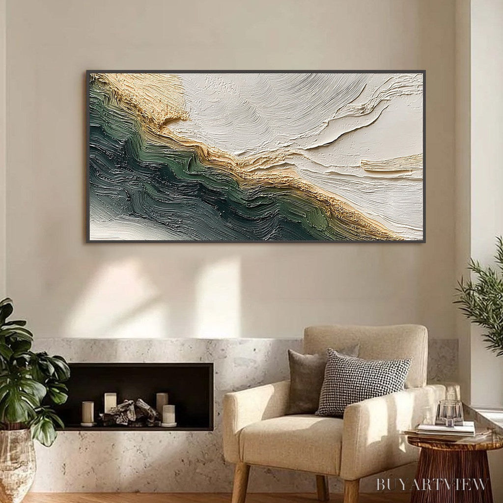 ARTOVITAS Verdant Coast – Wabi Sabi Style Textured Abstract Landscape Painting - image 2