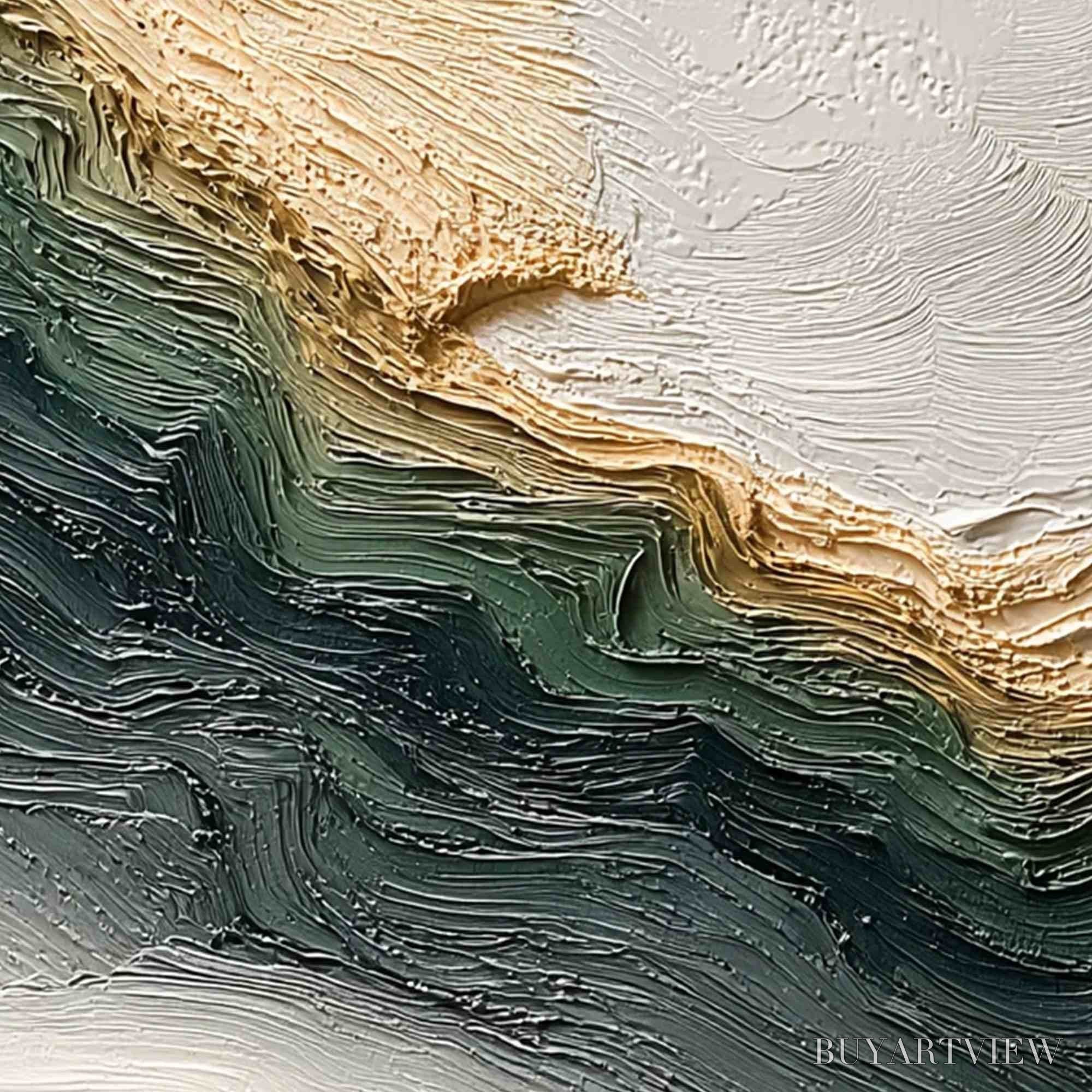 ARTOVITAS Verdant Coast – Wabi Sabi Style Textured Abstract Landscape Painting - image 3