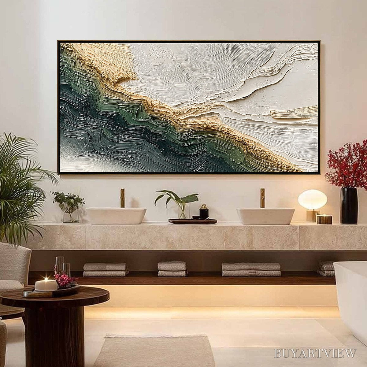 ARTOVITAS Verdant Coast – Wabi Sabi Style Textured Abstract Landscape Painting - image 4