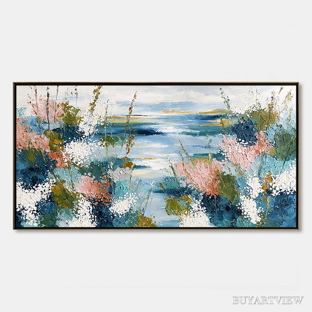 ARTOVITAS Coastal Bloom – Textured Impasto Painting of a Floral Coastline - image 1