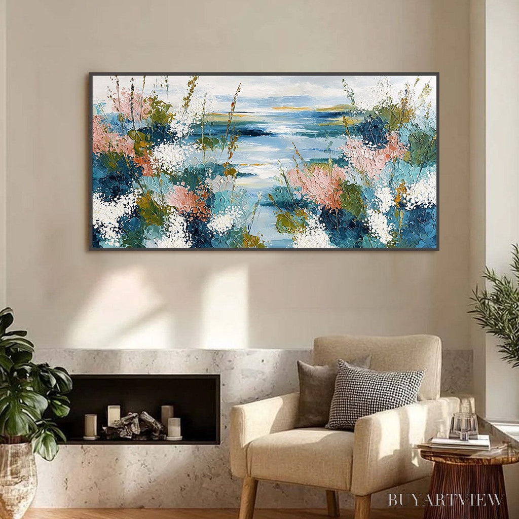 ARTOVITAS Coastal Bloom – Textured Impasto Painting of a Floral Coastline - image 2