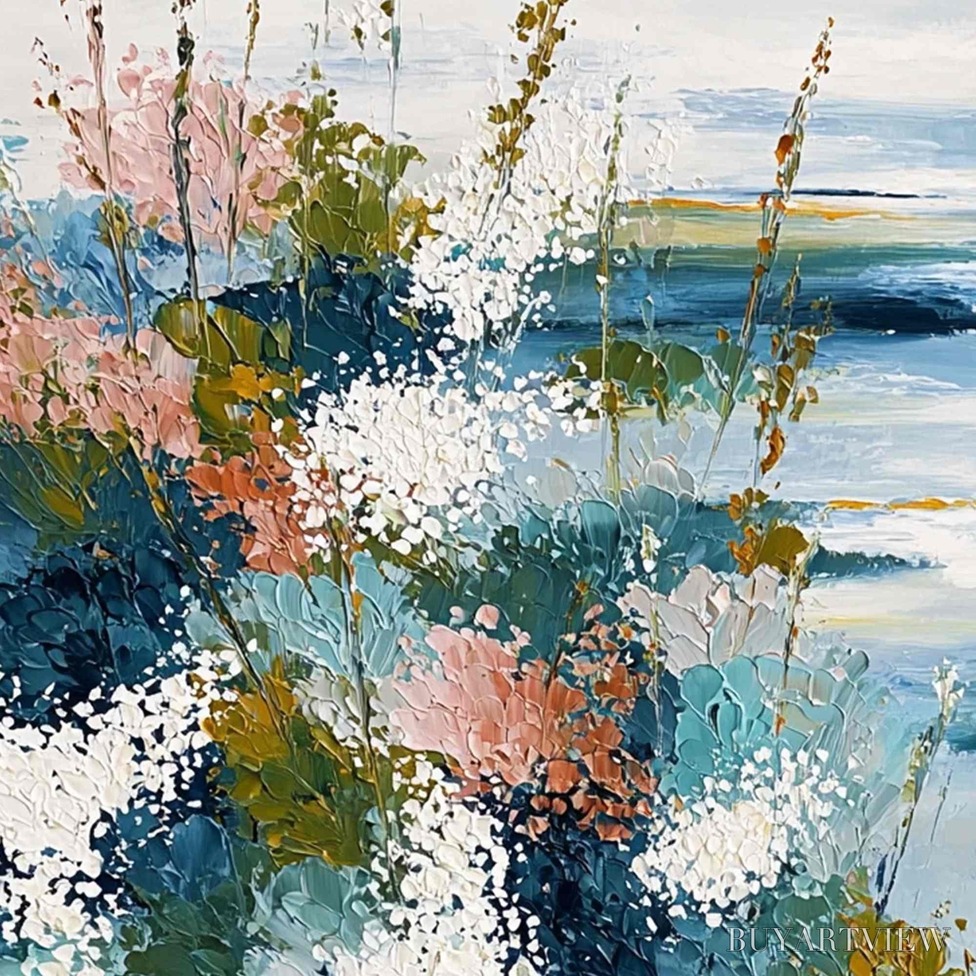 ARTOVITAS Coastal Bloom – Textured Impasto Painting of a Floral Coastline - image 3