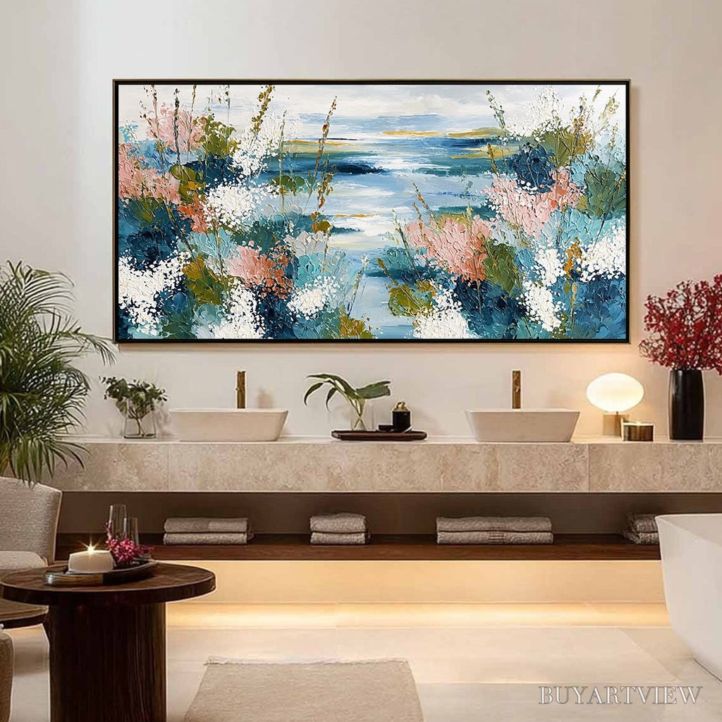 ARTOVITAS Coastal Bloom – Textured Impasto Painting of a Floral Coastline - image 4