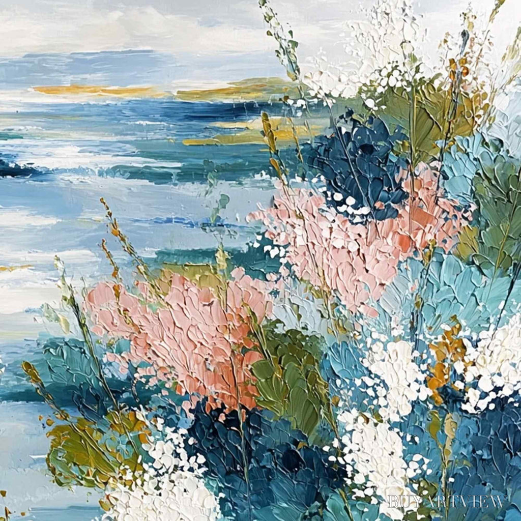 ARTOVITAS Coastal Bloom – Textured Impasto Painting of a Floral Coastline - image 5