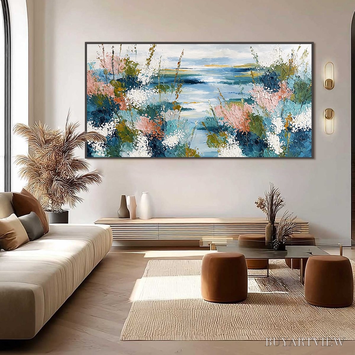 ARTOVITAS Coastal Bloom – Textured Impasto Painting of a Floral Coastline - image 6