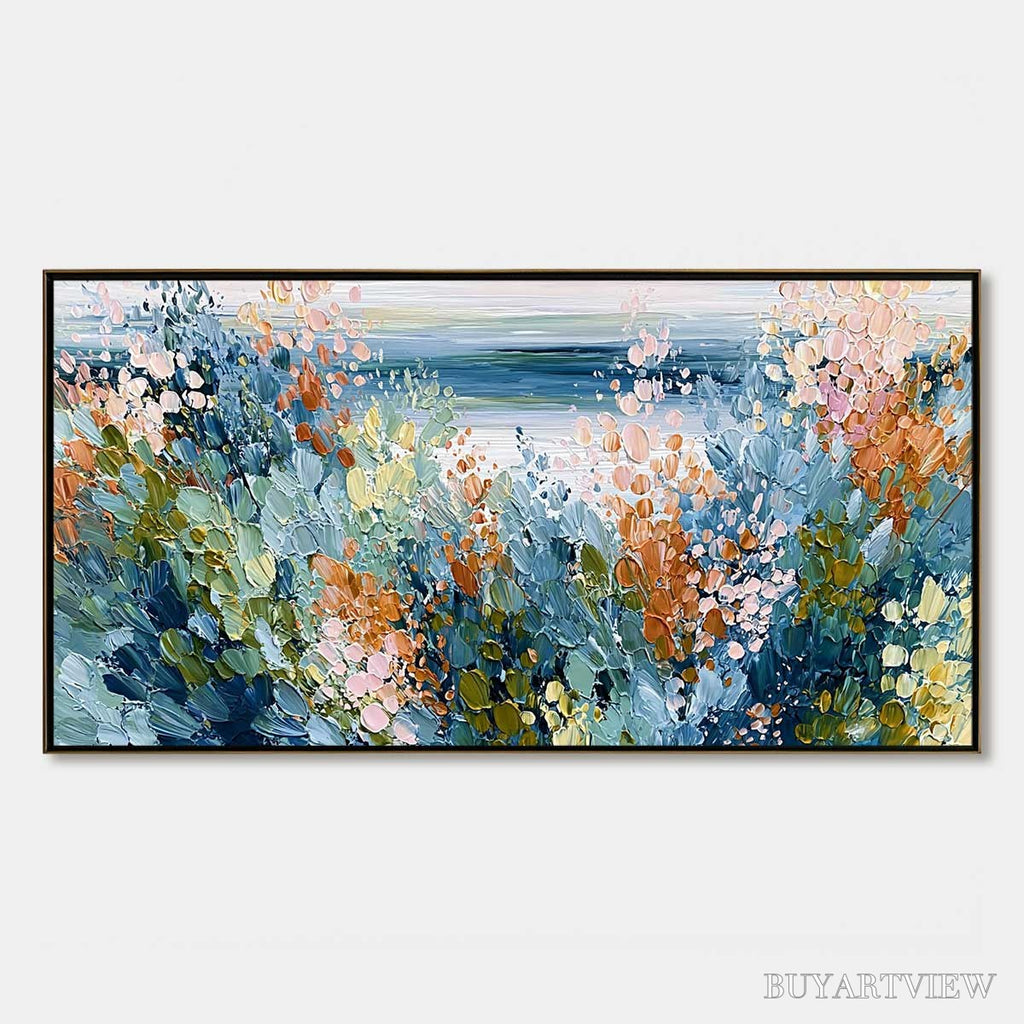 ARTOVITAS Coastal Bloom – Textured Abstract Floral Seascape Oil Painting - image 1