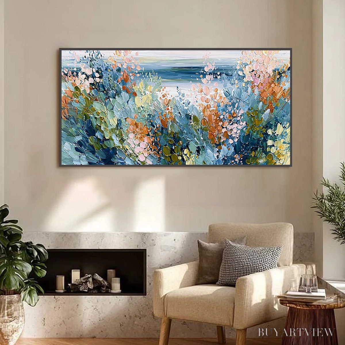 ARTOVITAS Coastal Bloom – Textured Abstract Floral Seascape Oil Painting - image 2